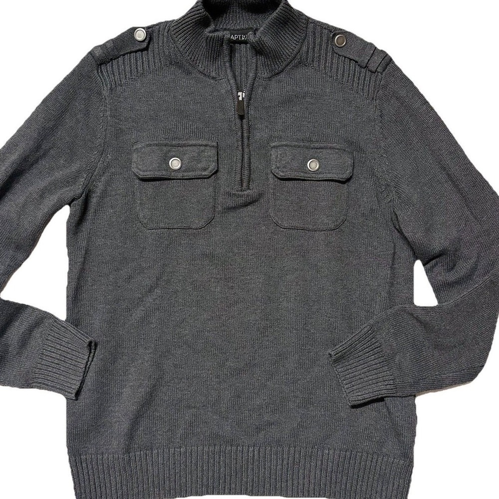 Apt. 9 High Neck Sweater Flap Pockets‎ 1/4 Zip Gray Knit Modern Men's Size M